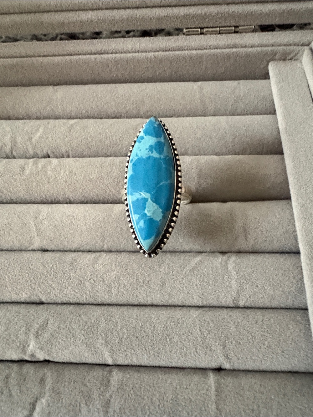 Turquoise Marquise Statement Ring - Blue Silver Accent